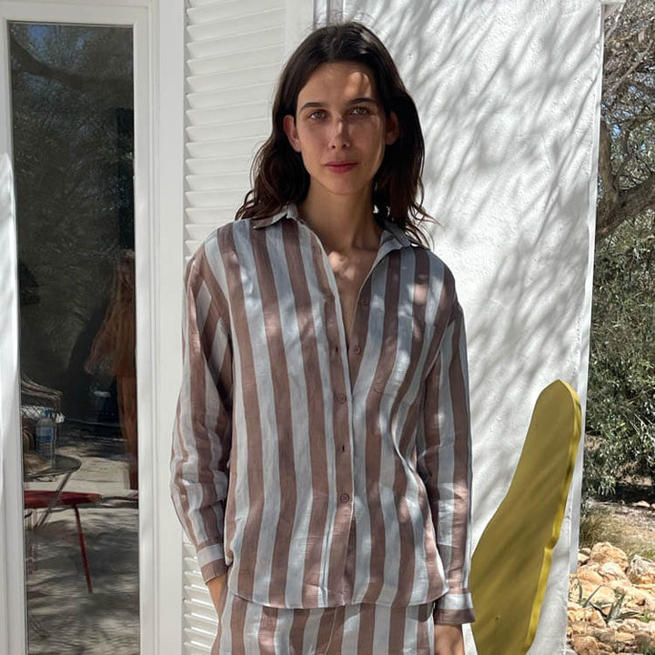 Camisa Rayas Gris y Topo
