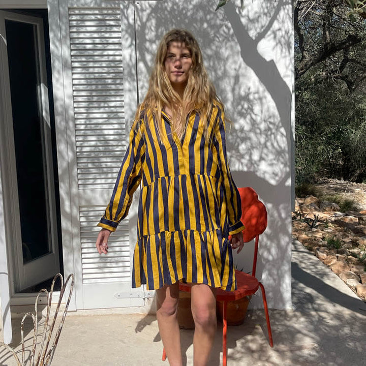 Vestido Rayas Azul y Amarillo