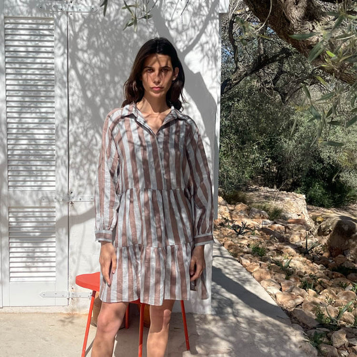 Vestido Rayas Gris y Topo